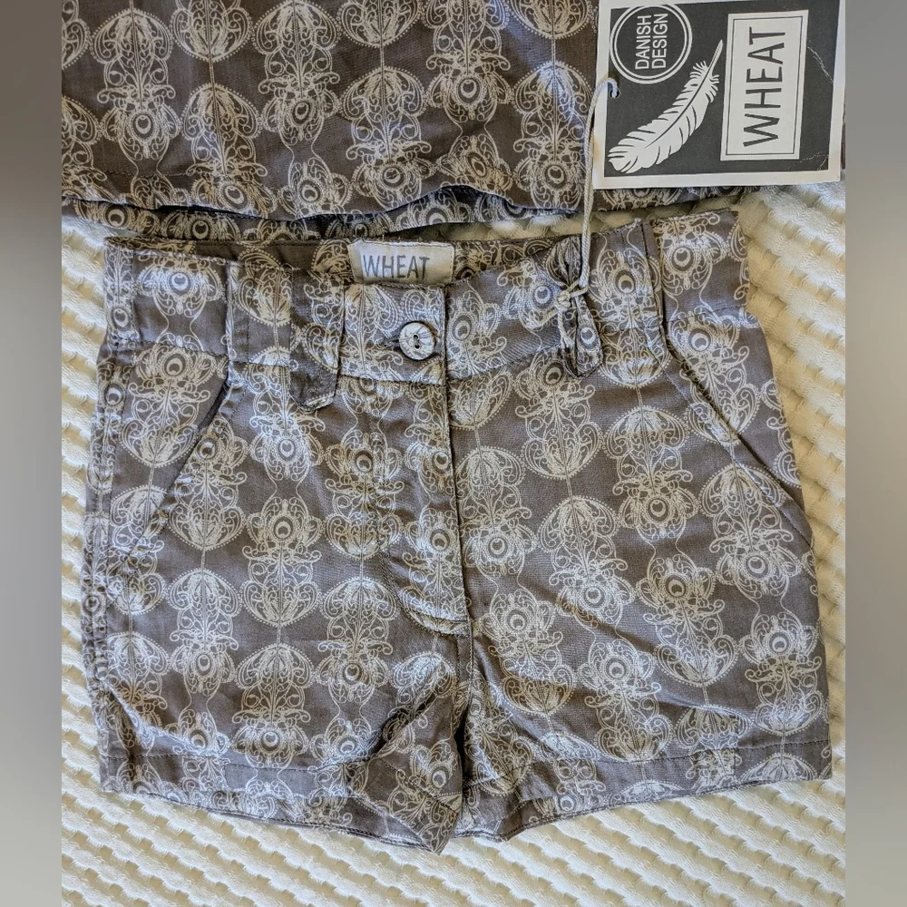 WHEAT Paisley Ornate Modern Cotton Gray Sleeveless Top & Shorts Set Size 4T NWT